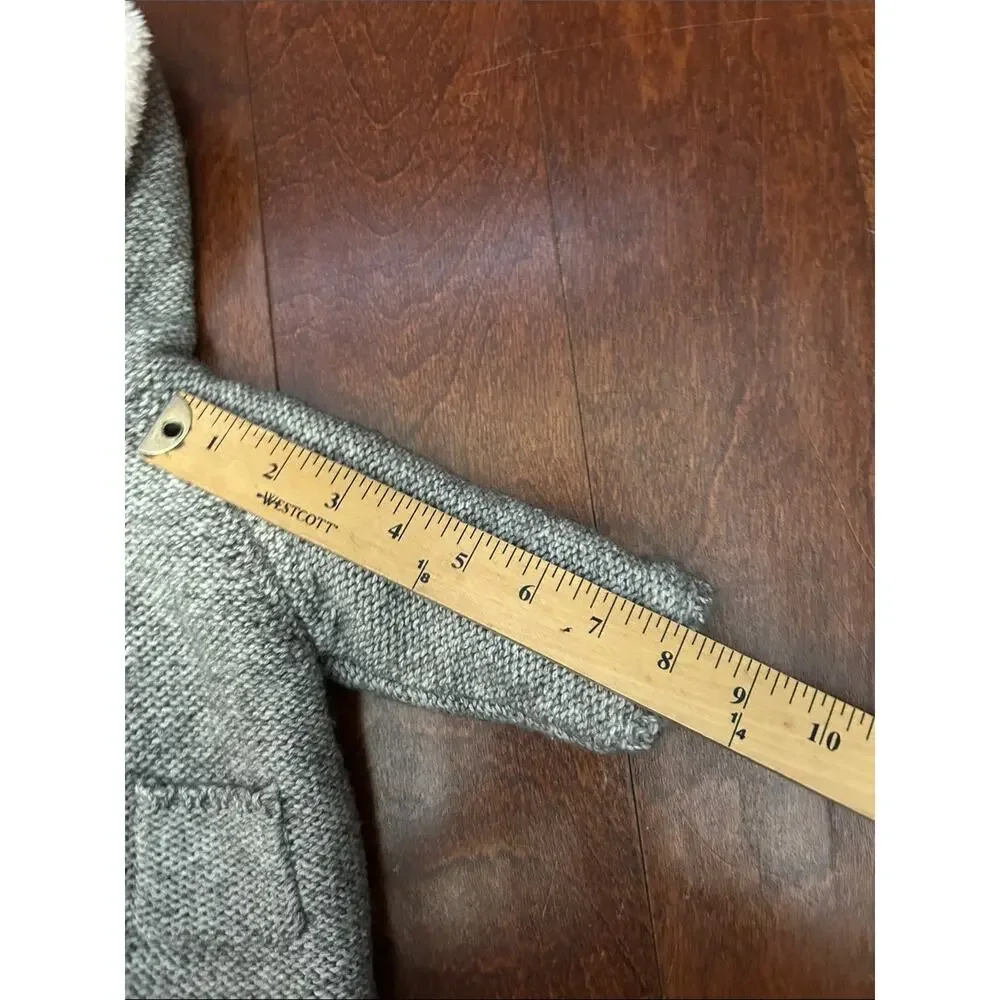 Zara Kid’s Gray Knit Hooded Baby Sweater with Cream Sherpa Lining, Size 1-3 M